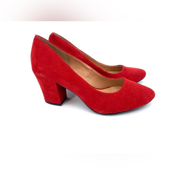 Lane Bryant Shoes - Lane Bryant Red Suede Heeled Pumps Size 8W